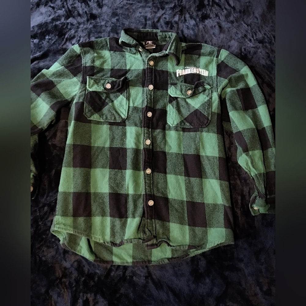 RARE Rock Rebel Frankenstein plaid Universal Monster horror Flannel Unisex Large